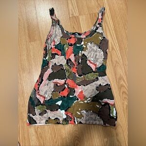 Large Abstract Linen Cotton Skinny Strap Tank Top Earth Tones Green Brown Pink